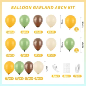 Jungle theme balloon garland kit in matte green, yellow and brown for party decor