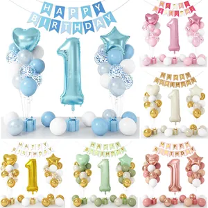 Baby Geburtstag Deko Set Nummer Folienballon Herz Stern Ballons Happy Birthday Banner Latex Konfetti Ballons Für Party