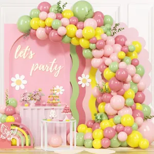 Kit de Arco de Globos Bohemio Rosa Amarillo Verde Globos de Látex Guirnalda Baby Shower Cumpleaños Fiesta Decoración Pared