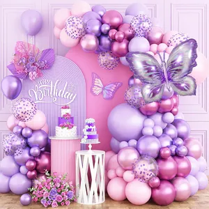 Purple Butterfly Balloon Garland Arch Kit Dreamy Pink Metallic Latex Balloons For Birthday Party Celebration Home Decor Background Photo Props