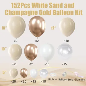 152pcs champagne gold and white sand balloon garland arch kit for wedding and party decor