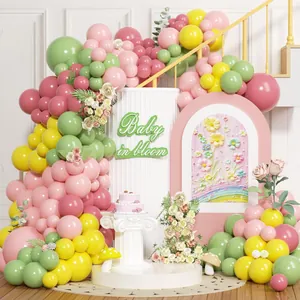 Kit de arco de globos bohemio con flores y cartel Baby in Bloom para fondo de fiesta