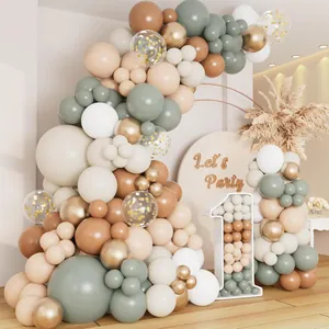 Matte Sage Green Nude Balloon Garland Arch Kit Metallic Gold Confetti Latex Balloons For Wedding Birthday Party Decoration