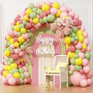 Kit de arco de globos bohemio con colores macarrón, decorado floral y cartel de neón Happy Birthday