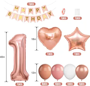 Detailliertes Geburtstagsdeko-Set in Roségold mit 40-Zoll Folienzahl und Ballons