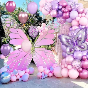 Purple butterfly balloon garland kit with pink sequins and metallic balloons for party