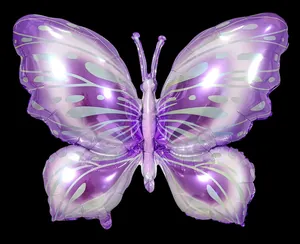 Detailed macro shot of a purple butterfly foil balloon for birthday party decorations