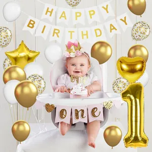 Detail von Rosa und Gold 1. Geburtstag Party-Set mit Ballons, Krone und ONE Kuchendeko