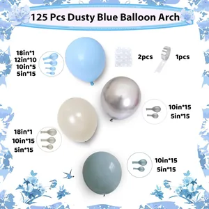 125pcs retro dusty blue and silver balloon arch kit for birthday party decorations