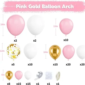 Kit de arco de globos rosa y dorado con varios tamaños para decoración de fondo de boda