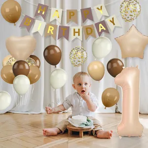 Set zum ersten Geburtstag mit Ballons in Erdtönen und Happy Birthday Banner