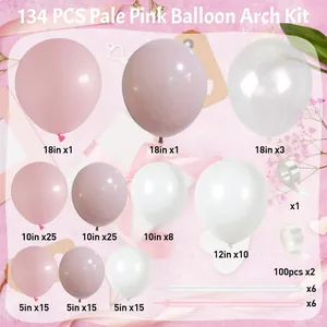 Kit arco palloncini da 134 pezzi rosa pastello e bianco per decorazione party