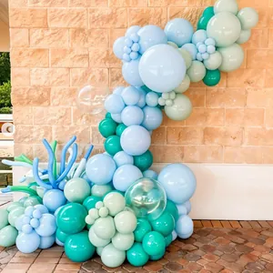 Ocean theme blue balloon arch kit with matte latex balloons for outdoor birthday party decor
