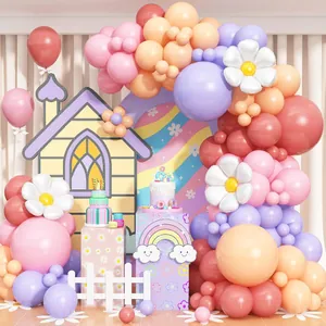 Décoration d'Arche de Guirlande de Ballons Marguerite Macaron Pour Anniversaire Mariage Ballons en Latex et Aluminium