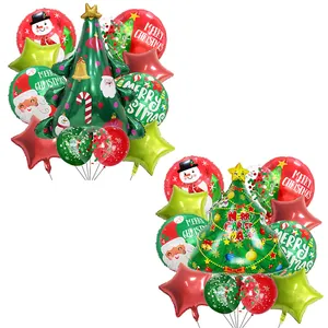 Weihnachtsballon-Set mit großem Tannenbaum, Sternballons und Konfetti-Latexballons