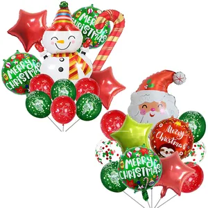 Christmas balloon set with Santa, snowman and foil stars for festive party decoration