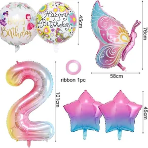 Set 6 Palloncini Farfalla Arcobaleno per Decorazione 2 Compleanno di Ragazza