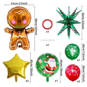 Detailed components of Christmas balloon set with Gingerbread Man and size specifications