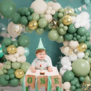 Kit arche ballon vert forêt avec bannière ONE pour décoration de premier anniversaire