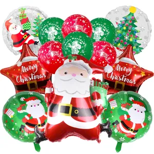Weihnachten Ballon Set Dekoration Weihnachtsmann Folie Stern Rund Bedruckte Latex Luftballons Kit Für Xmas Party Deko