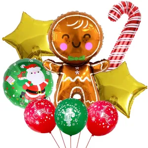 Christmas balloon set featuring gingerbread man, stars, and candy cane decorations