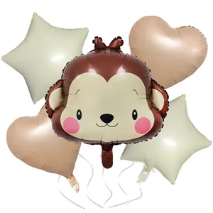 5-piece cute animal aluminum balloon set with monkey heart and star shapes for birthday party