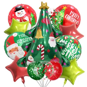 Weihnachtsballon Set mit Weihnachtsbaum Alufolie und rot grünen Latexballons Deko