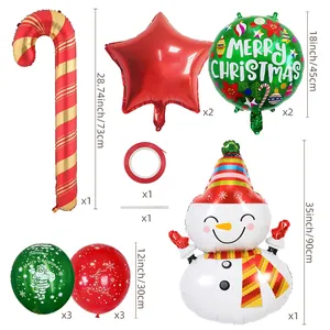 Detail view of Christmas balloon set with snowman, candy cane, and merry christmas balloons