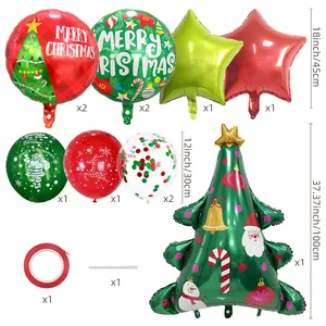 Weihnachtsballon-Set mit Tannenbaum, Foliensternen und bedruckten Latexballons für Party-Deko