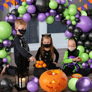 Halloween balloon arch kit with purple, green and black latex balloons for party decoration