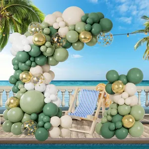Kit arche de ballons thème forêt vert sauge et or pour décoration de fête d'anniversaire