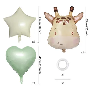 Detailed set of 5 giraffe theme aluminum foil balloons with hearts and stars for birthdays