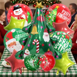 Detailliertes Weihnachtsballon-Set mit Baumfolie und festlichen rot-grünen Latexballons