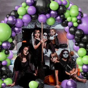 Halloween balloon arch kit with black purple and green latex balloons for party decor