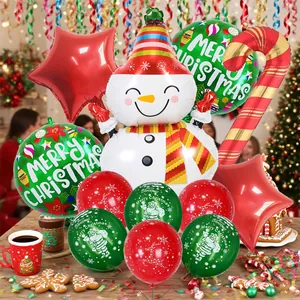 Christmas balloon set with snowman foil balloon and festive red green latex balloons decor