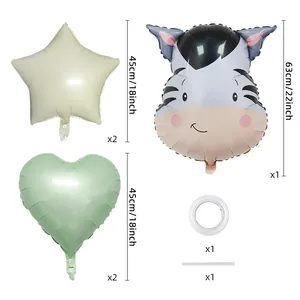Detail of zebra foil balloon set with cream star and mint heart for party decoration
