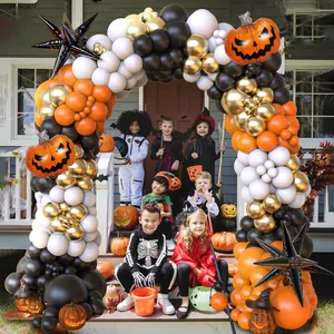 Halloween balloon arch kit with orange and black balloons for home party decoration