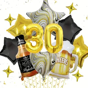 30 Geburtstag Party Dekoration Ballon Gold Schwarz Stern Herz Folienballons Whiskyflasche Bierkrug Für Abschlussfeier Hochzeit Feier