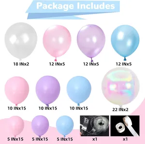 Detail list of pastel macaron balloon arch kit with various sizes for birthday decoration