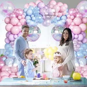 Macaron pastel balloon arch kit with pink blue purple latex balloons for baby shower