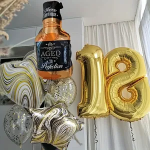 Ballonset zum 18. Geburtstag mit goldenen Zahlen und Champagnerflaschen-Folienballon