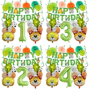 Set Decorazioni Festa Compleanno Tema Animali Giungla Safari Palloncini Foil Leone Tigre Lattice Animalier Banner Bambini