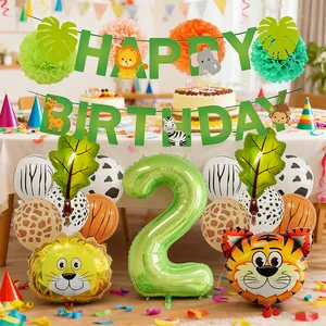 Set decorazioni compleanno safari giungla con palloncino numero 2 e banner animali