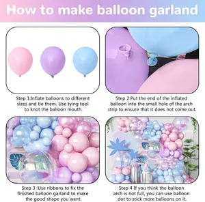 Step-by-step DIY guide for macaron balloon garland kit assembly with knotter and arch strip