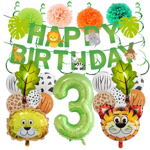 Set decorativo per il 3° compleanno a tema animali della giungla con palloncini
