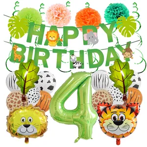 Dettagli set decorazioni compleanno animali giungla con palloncino numero 4