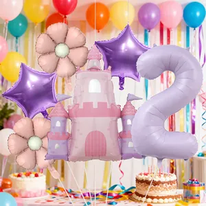 Set de ballons château de princesse avec chiffre 2 violet pour fête d'anniversaire