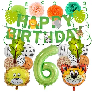 Dettagli del kit compleanno animali della giungla con banner e palloncini con stampe