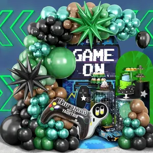 Decorazioni per Festa di Compleanno a Tema Videogiochi Palloncini Verde Nero Controller Foil Stella per Ragazzo Gamer Forniture