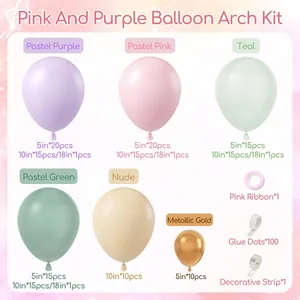Pastel macaron balloon garland kit with pink, purple and gold latex balloons for party decor